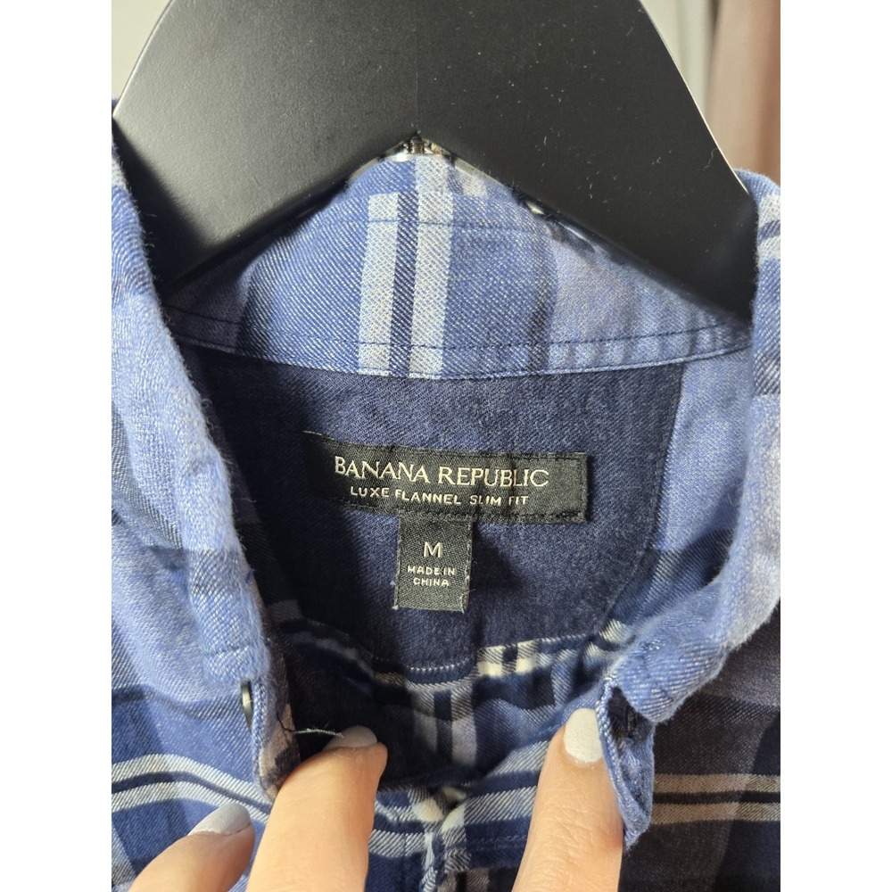 Banana Republic Luxe Flannel Slim Fit Men's Blue Plaid Button-Down Shirt M - Picture 3 of 9